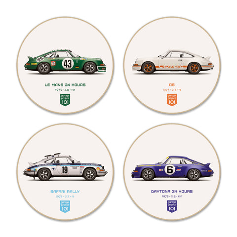 1973 Classic RS, RSR Illustration Fridge Magnet / Coaster - Set of 4