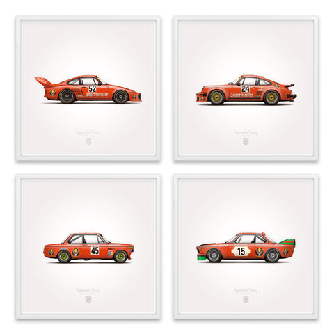 Classic Jägermeister Racing Illustration Poster Print - Set of 4
