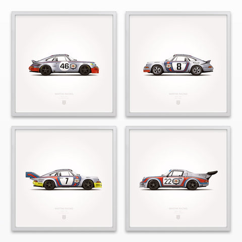 1973 Classic Martini Racing Illustration Poster Print - Set of 4