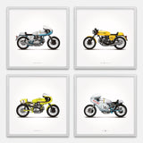 Classic Ducati Motorcycle Illustration Poster Print - Set of 4