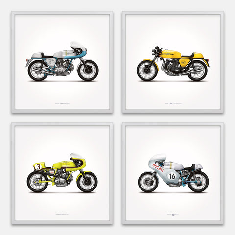 Classic Ducati Motorcycle Illustration Poster Print - Set of 4