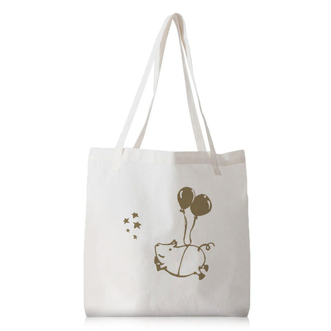 Happy Flying Pig Washable Canvas Tote Bag